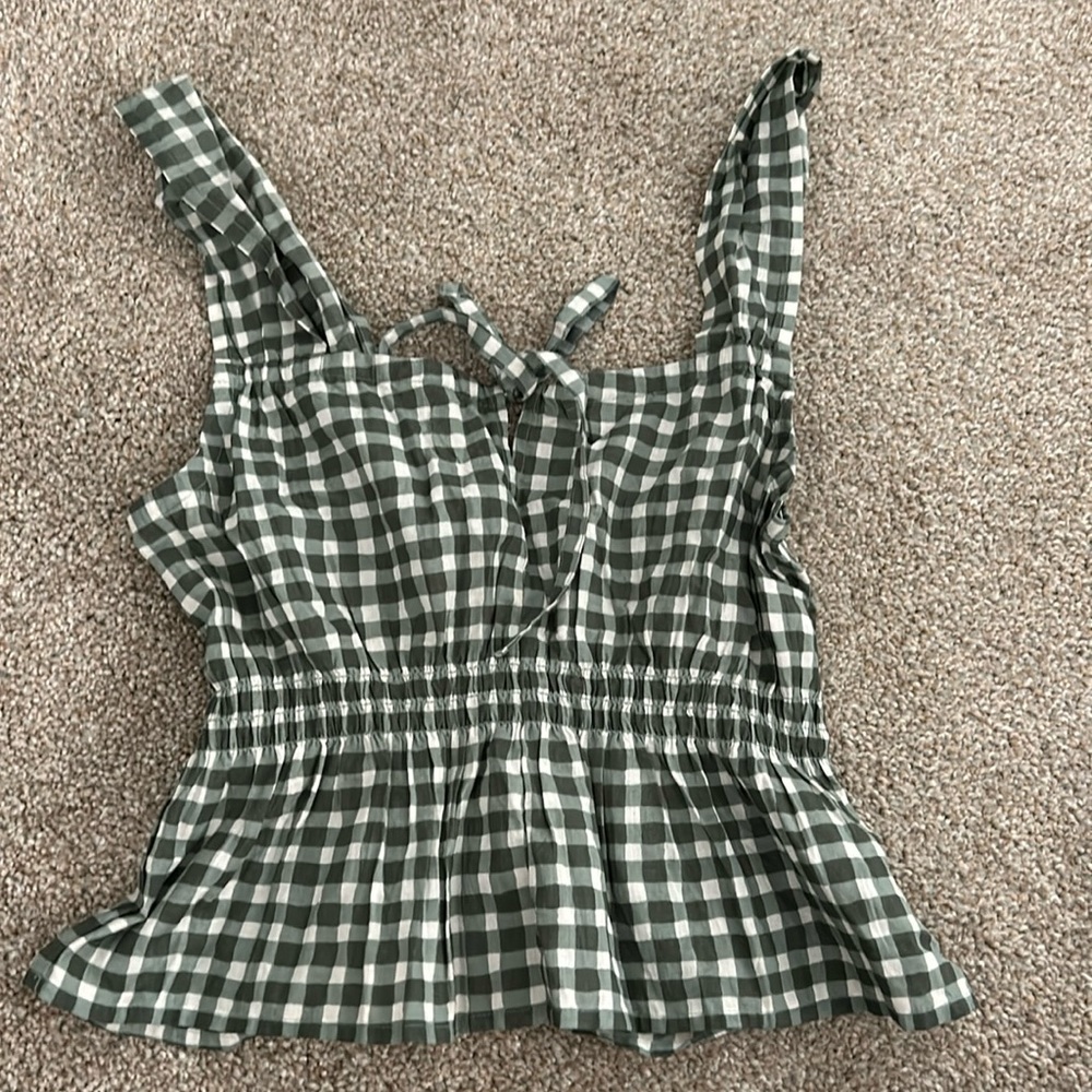 Green gingham top